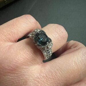 Elegant Silver and Blue Gemstone Ring Size 5